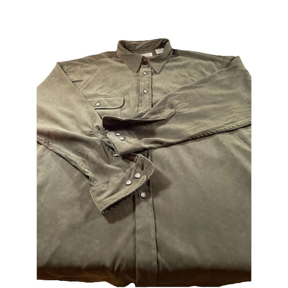 St John's Bay Shirt Mens XL Green Flannel Shacket Cotton Long Sleeve Pockets E70